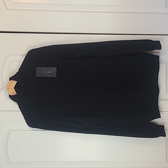 Zara Man Extra Fine Cotton Ribbed Turtleneck Sweater Black Size L - Picture 1 of 15